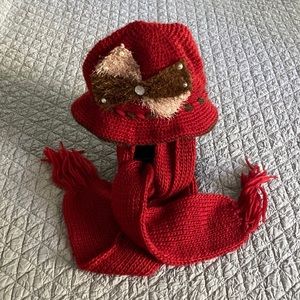 Red Brown Cream Knitted Hat & Scarf Combo